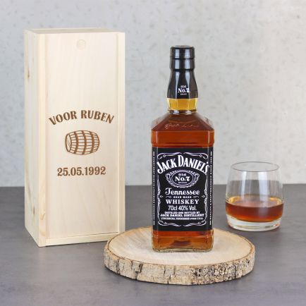 Jack Daniel´s Whiskey in personaliseerbare houten kist