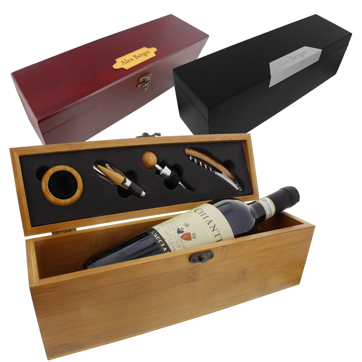 Cadeau Entreprise - Coffret accessoires vin bois acajou