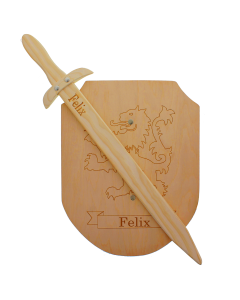 Wooden sword and shield with engraving